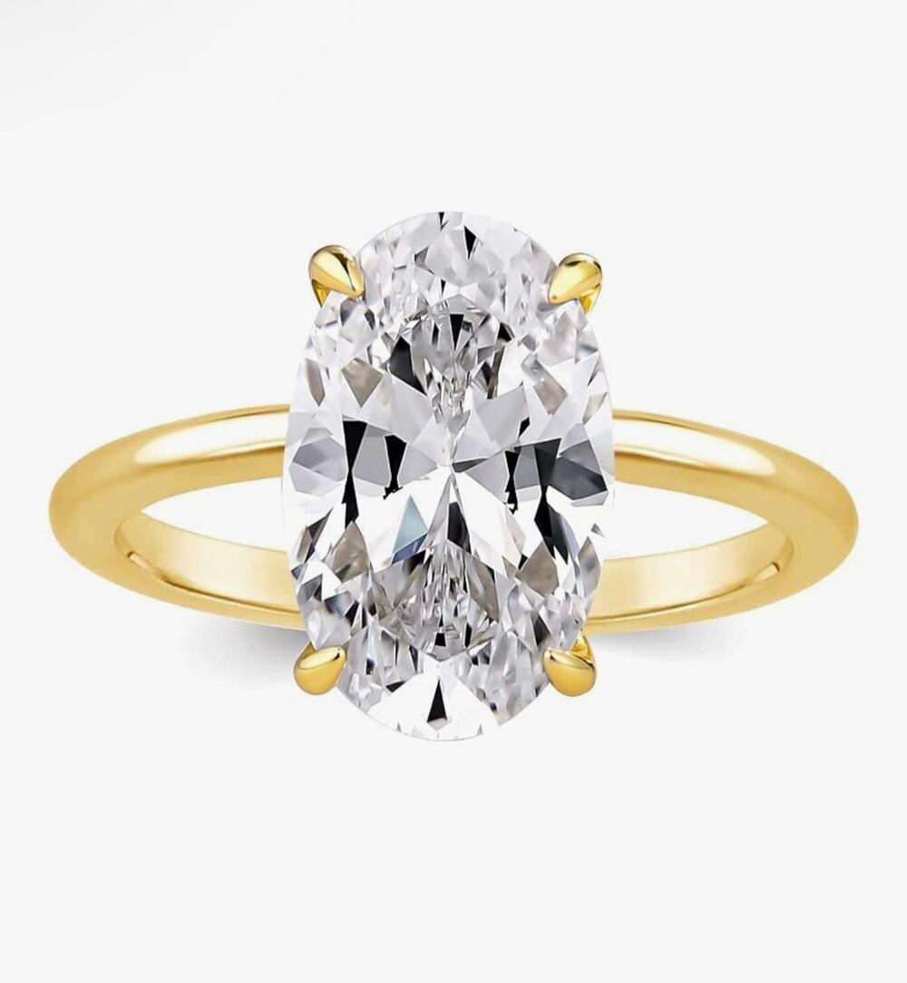 Effinny Solitaire 3 Ct Oval CZ Engagement Ring Gold Plate 925 Sz 6.5